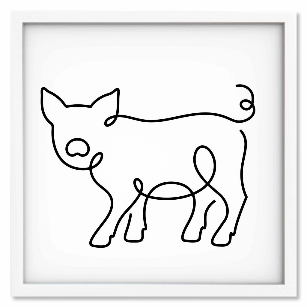Pig art print mockup in a white frame