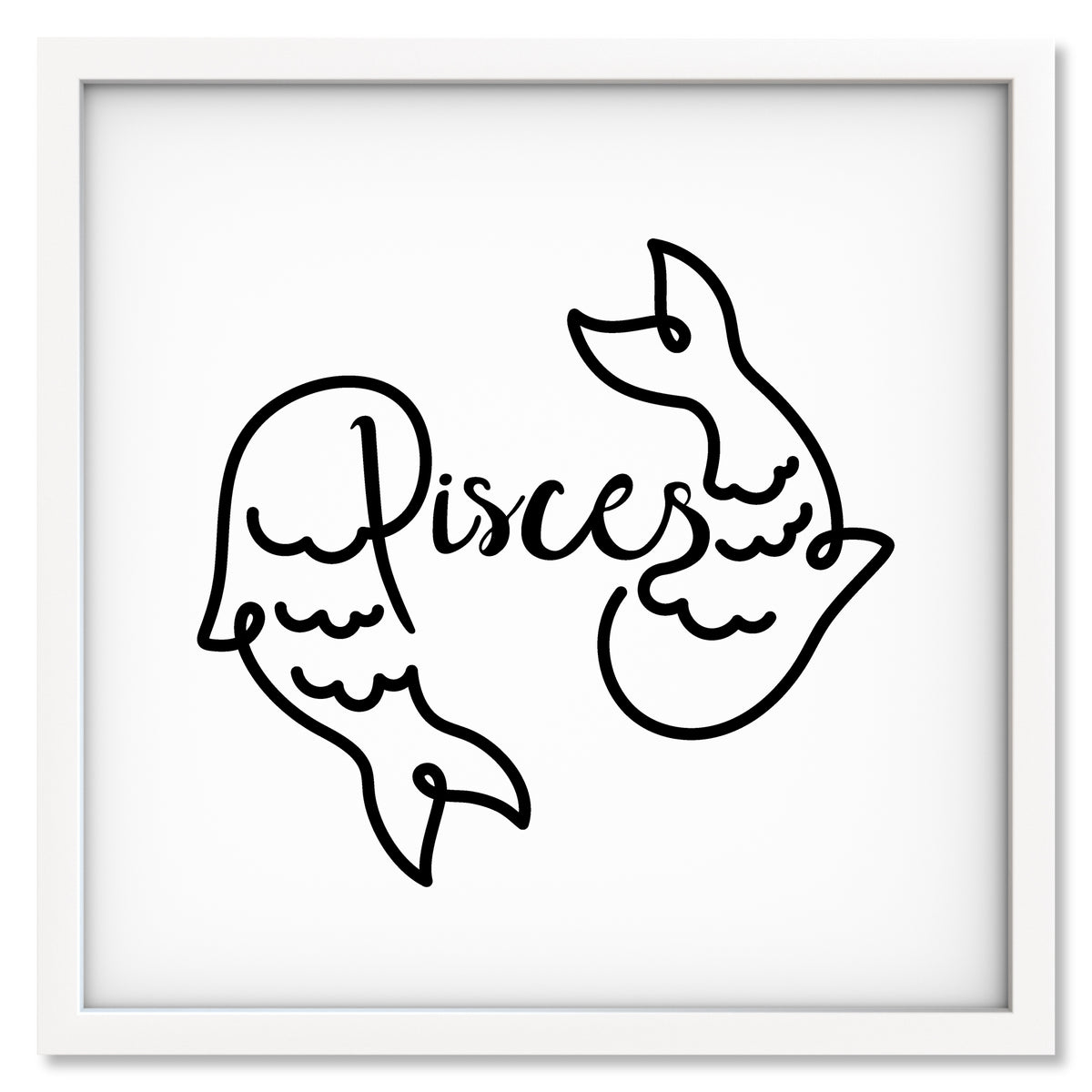 Pisces Line Drawing art print mockup in a white frame