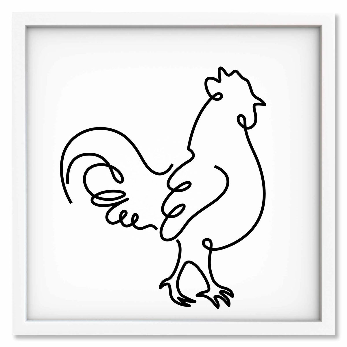 Rooster art print mockup in a white frame
