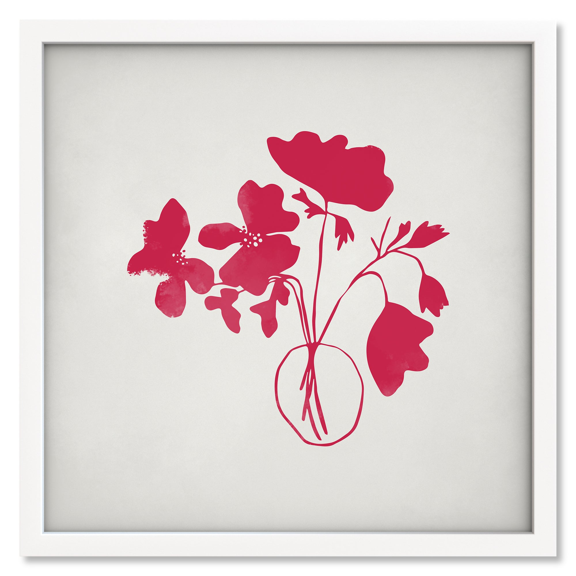 Ruby Bouquet art print mockup in a white frame