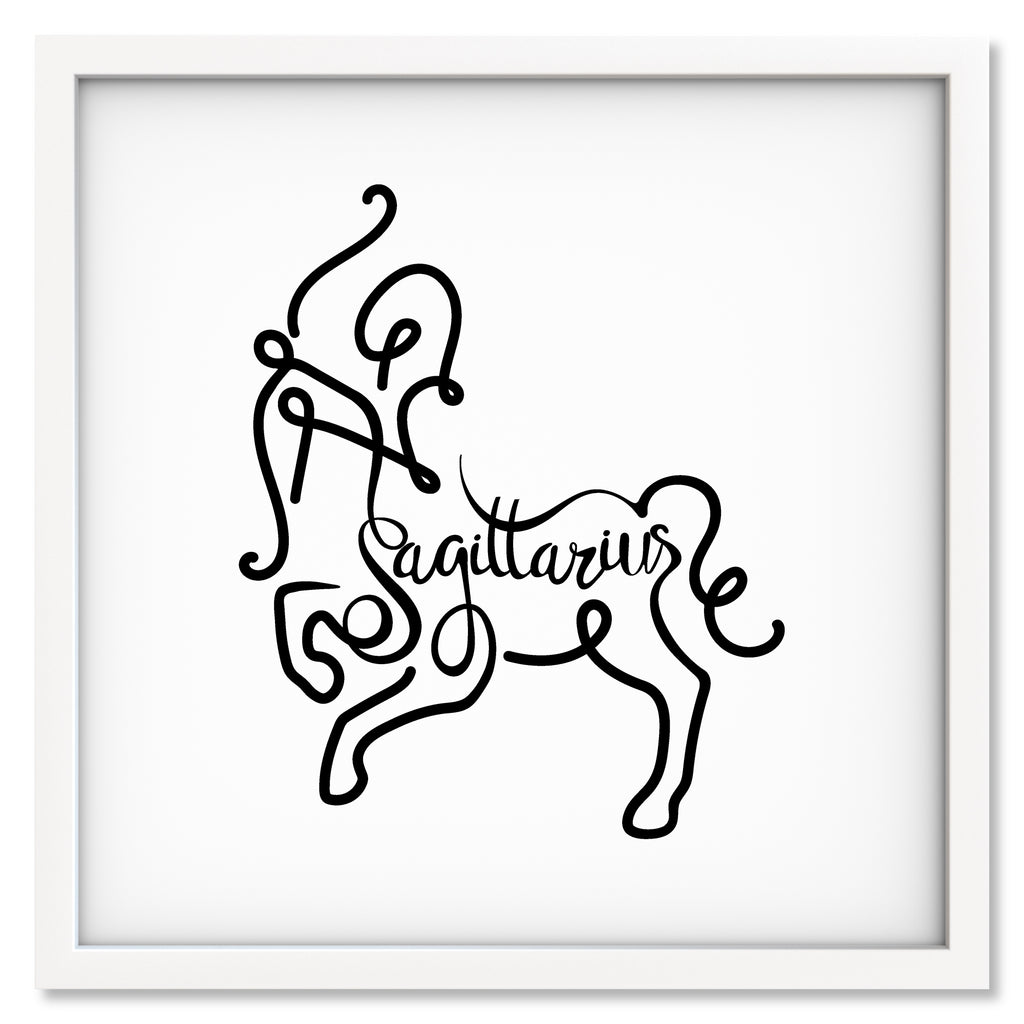 Sagittarius Line Drawing art print mockup in a white frame