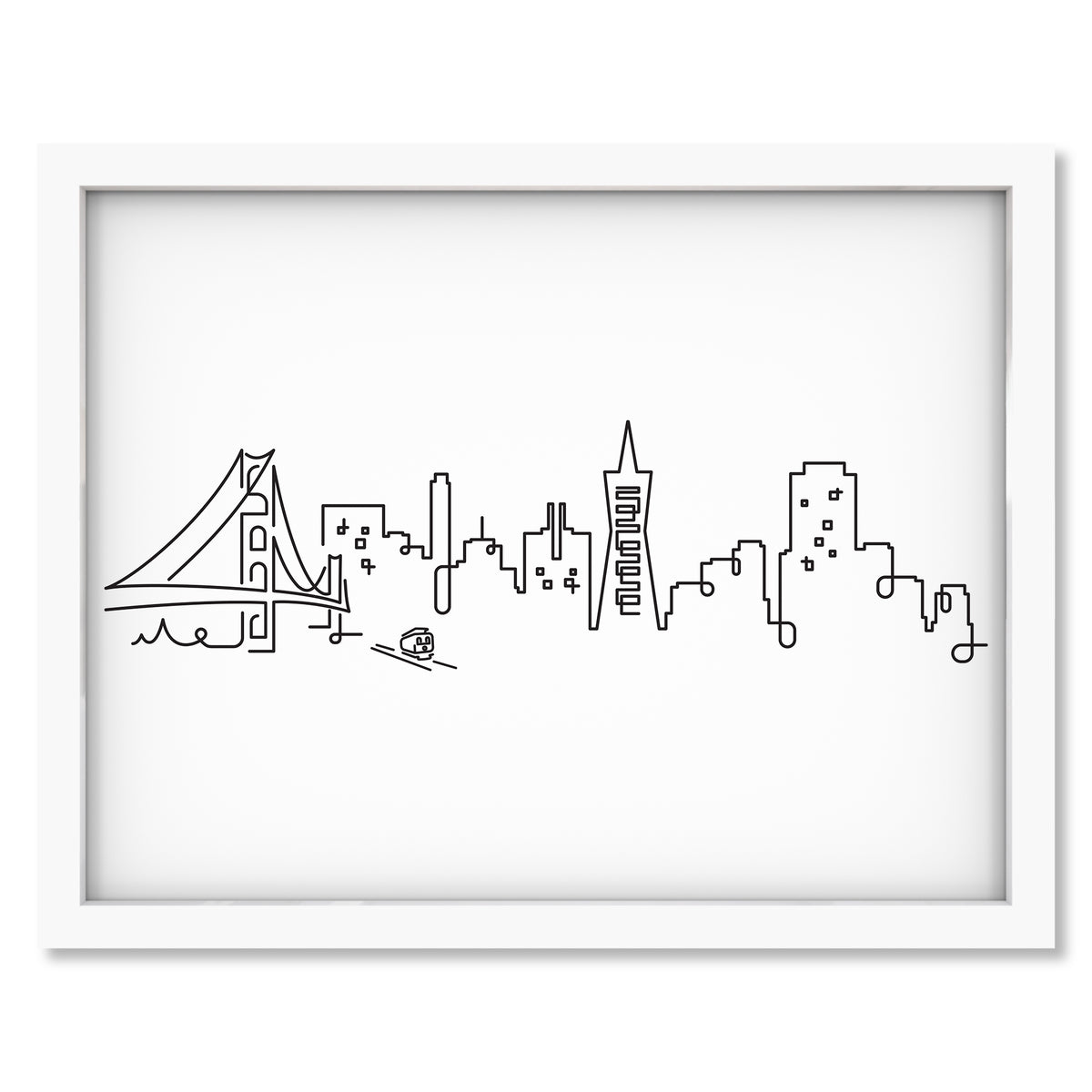 San Francisco Skyline art print mockup in a white frame