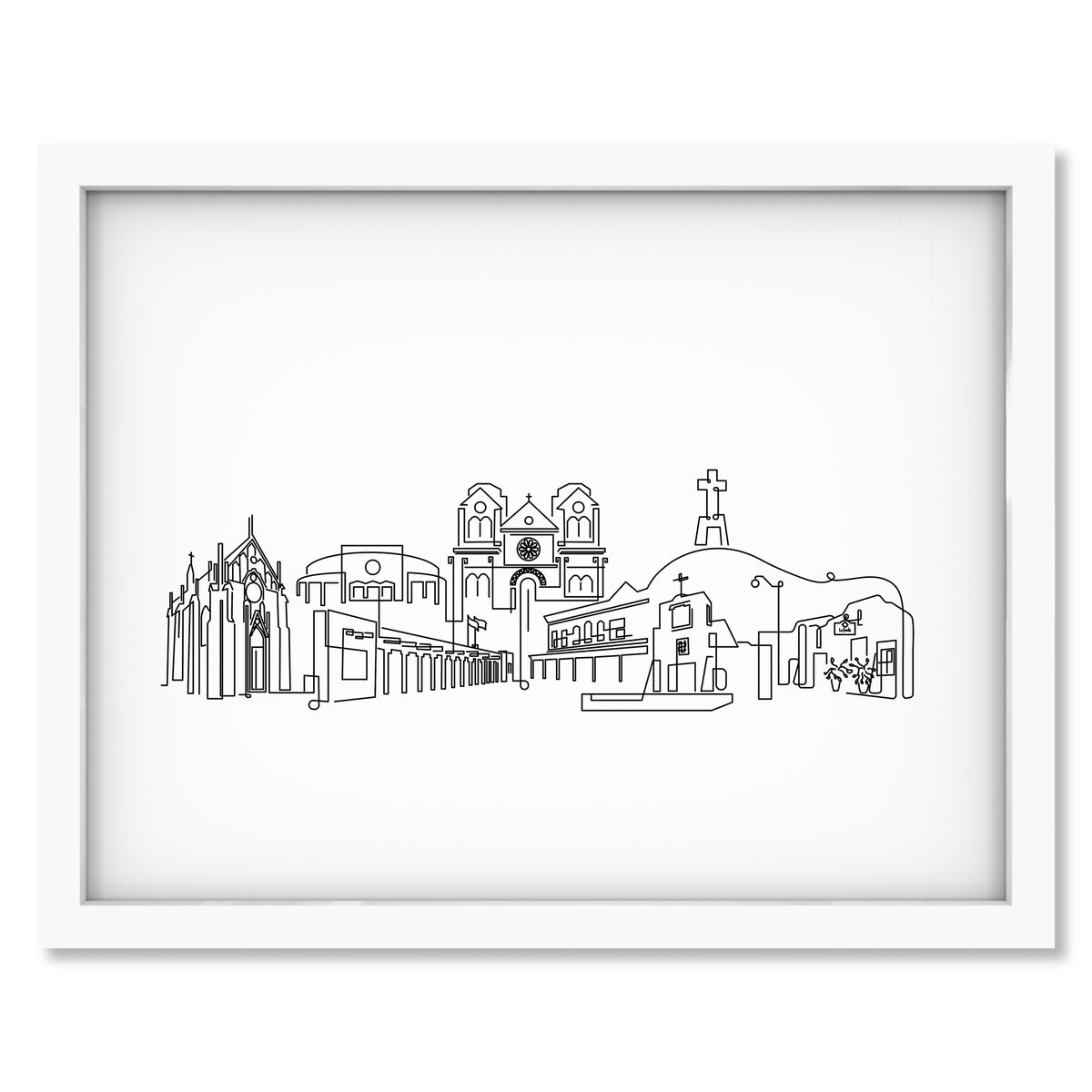 Santa Fe Skyline art print mockup in a white frame