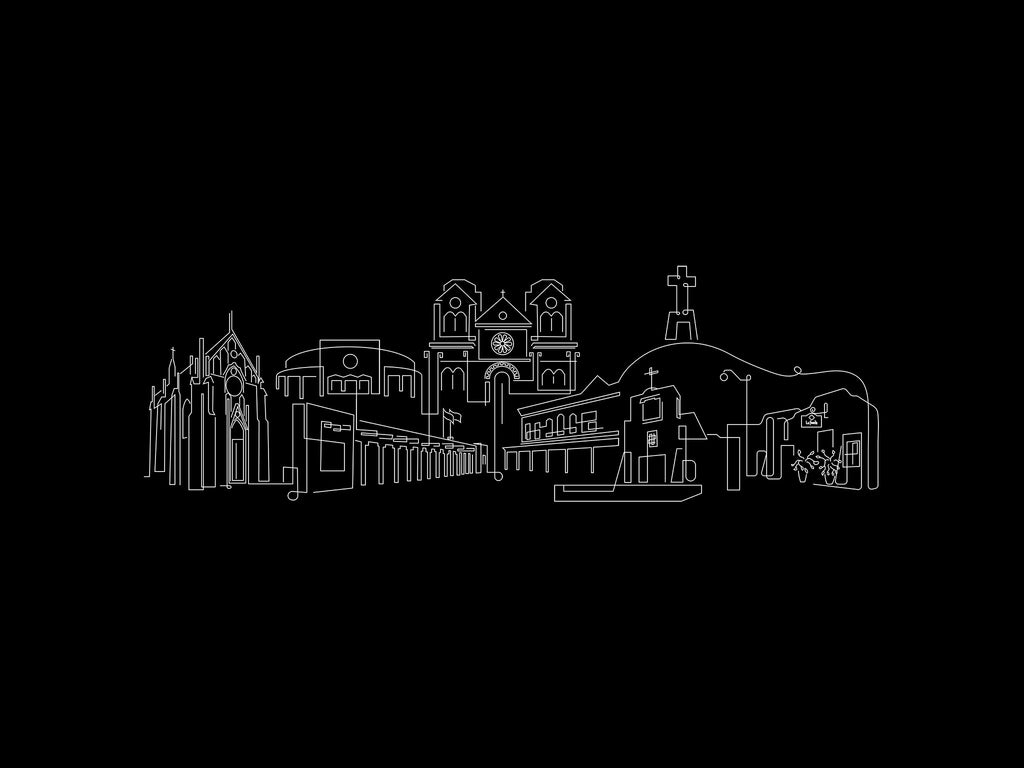 Santa Fe Skyline Night illustration, digital download wall art