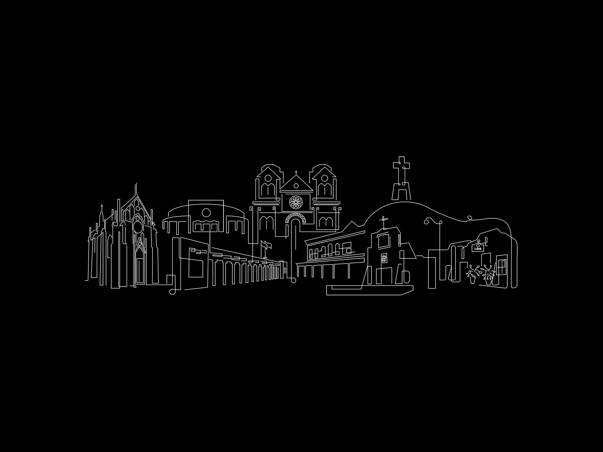 Santa Fe Skyline Night illustration, digital download wall art