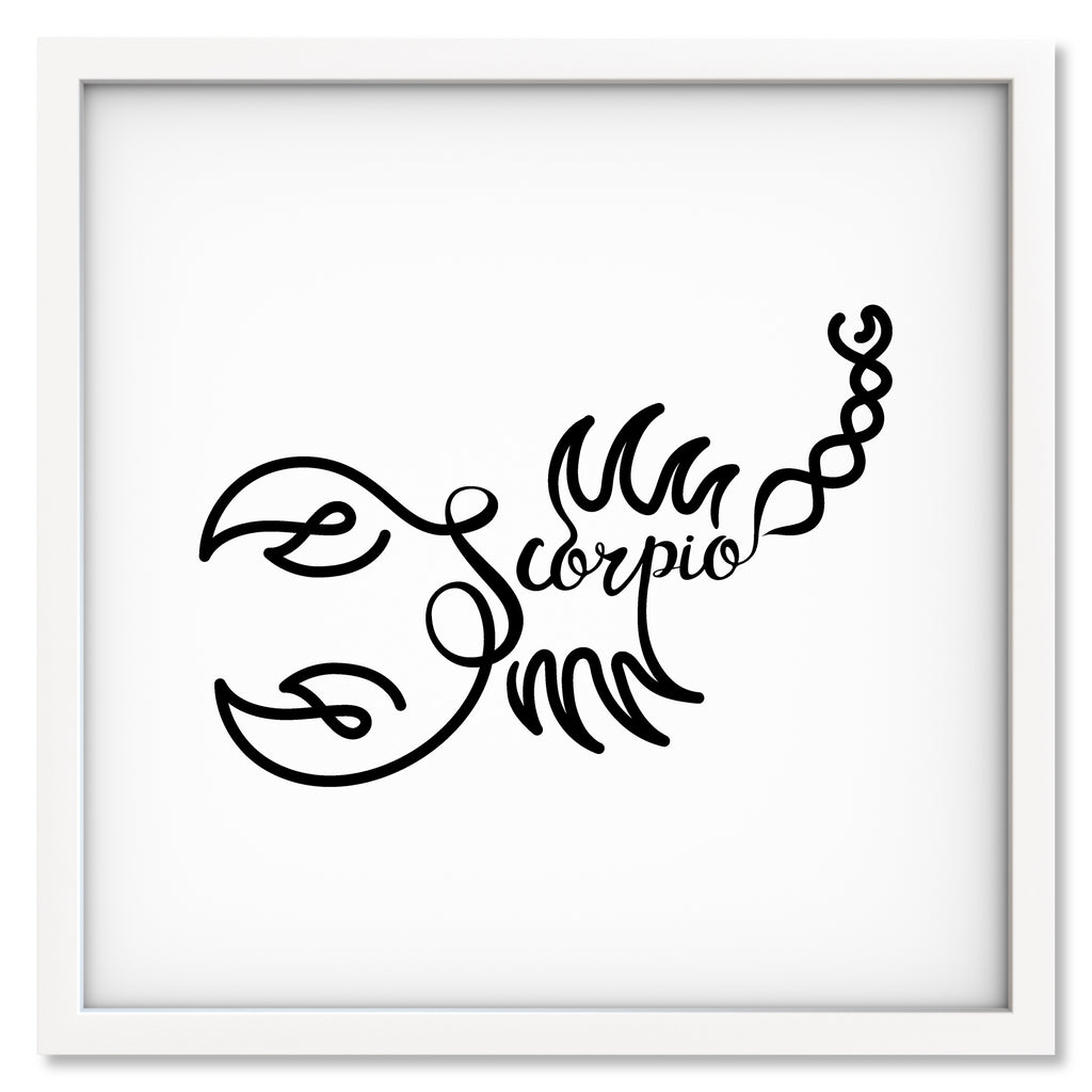 Scorpio Line Drawing art print mockup in a white frame