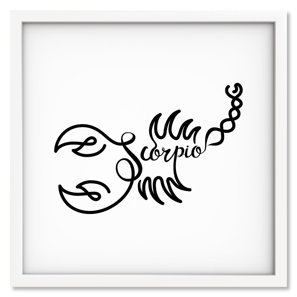 Scorpio Line Drawing art print mockup in a white frame