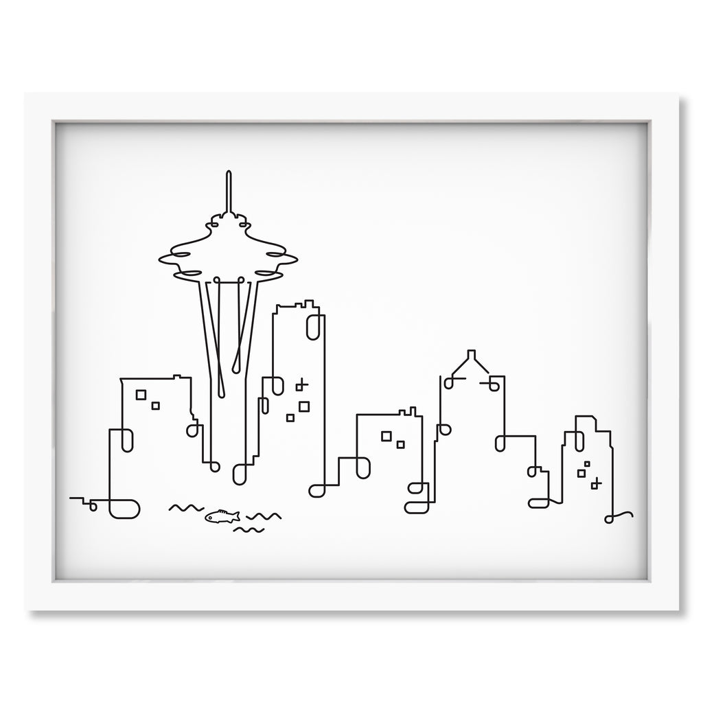 Seattle Skyline art print mockup in a white frame