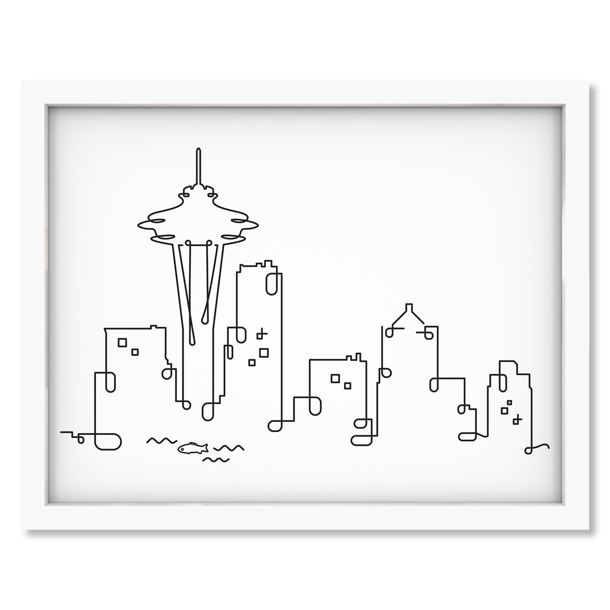 Seattle Skyline art print mockup in a white frame