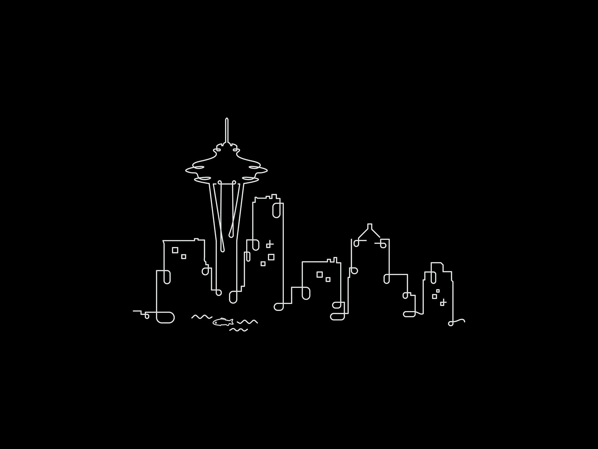 Seattle Skyline Night illustration, digital download wall art