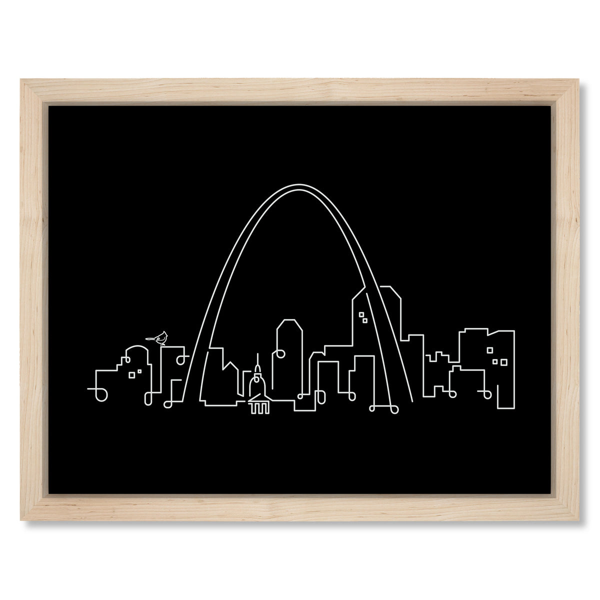 St. Louis Skyline Night art print mockup in a black frame