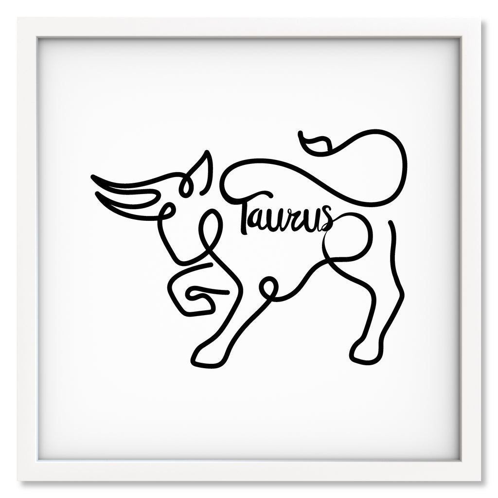 Taurus Line Drawing art print mockup in a white frame