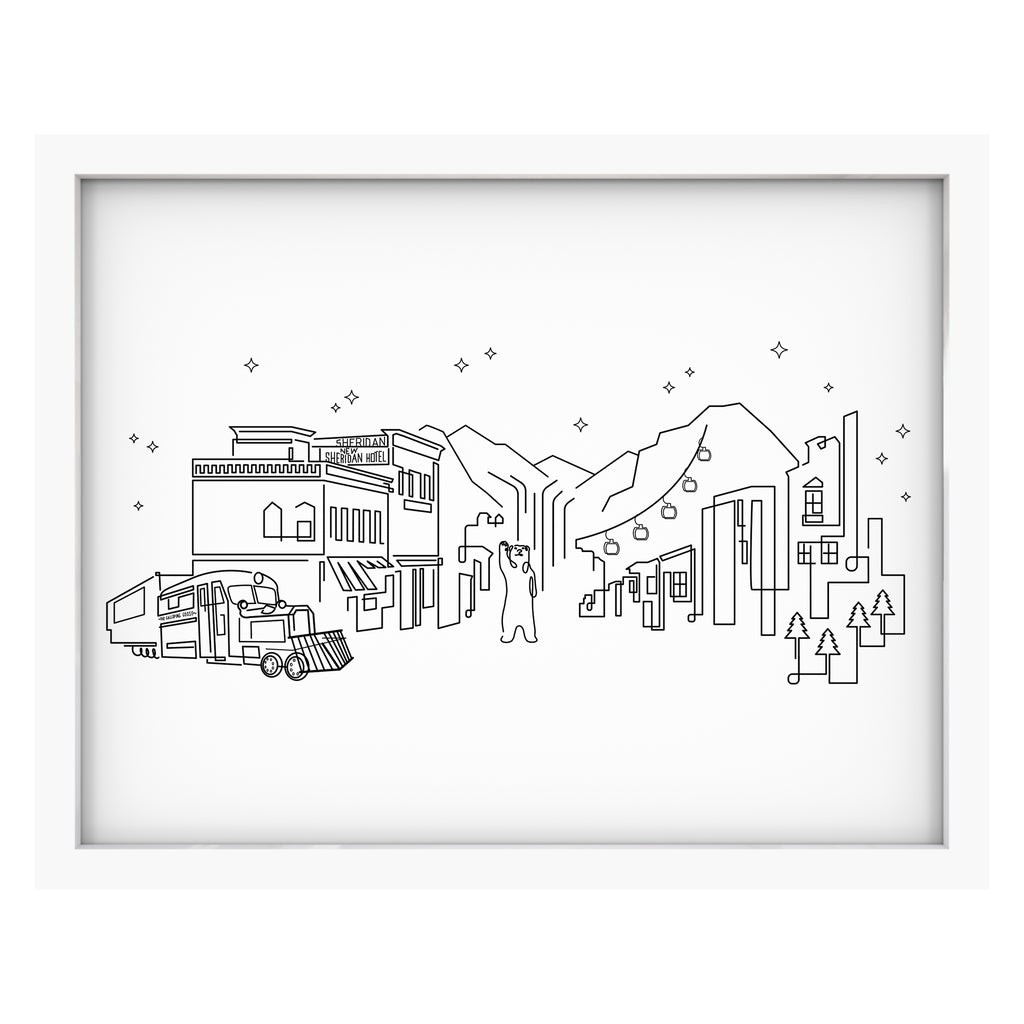 Telluride Skyline art print mockup in a white frame