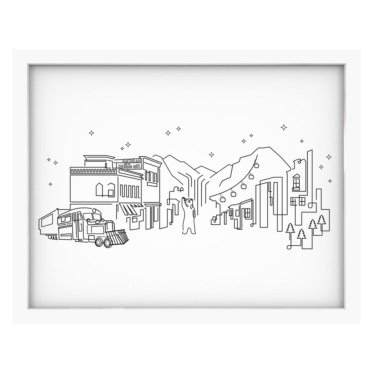 Telluride Skyline art print mockup in a white frame