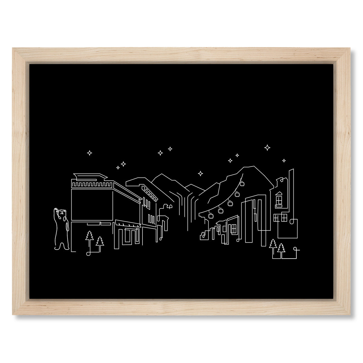 Telluride Skyline Night art print mockup in a black frame