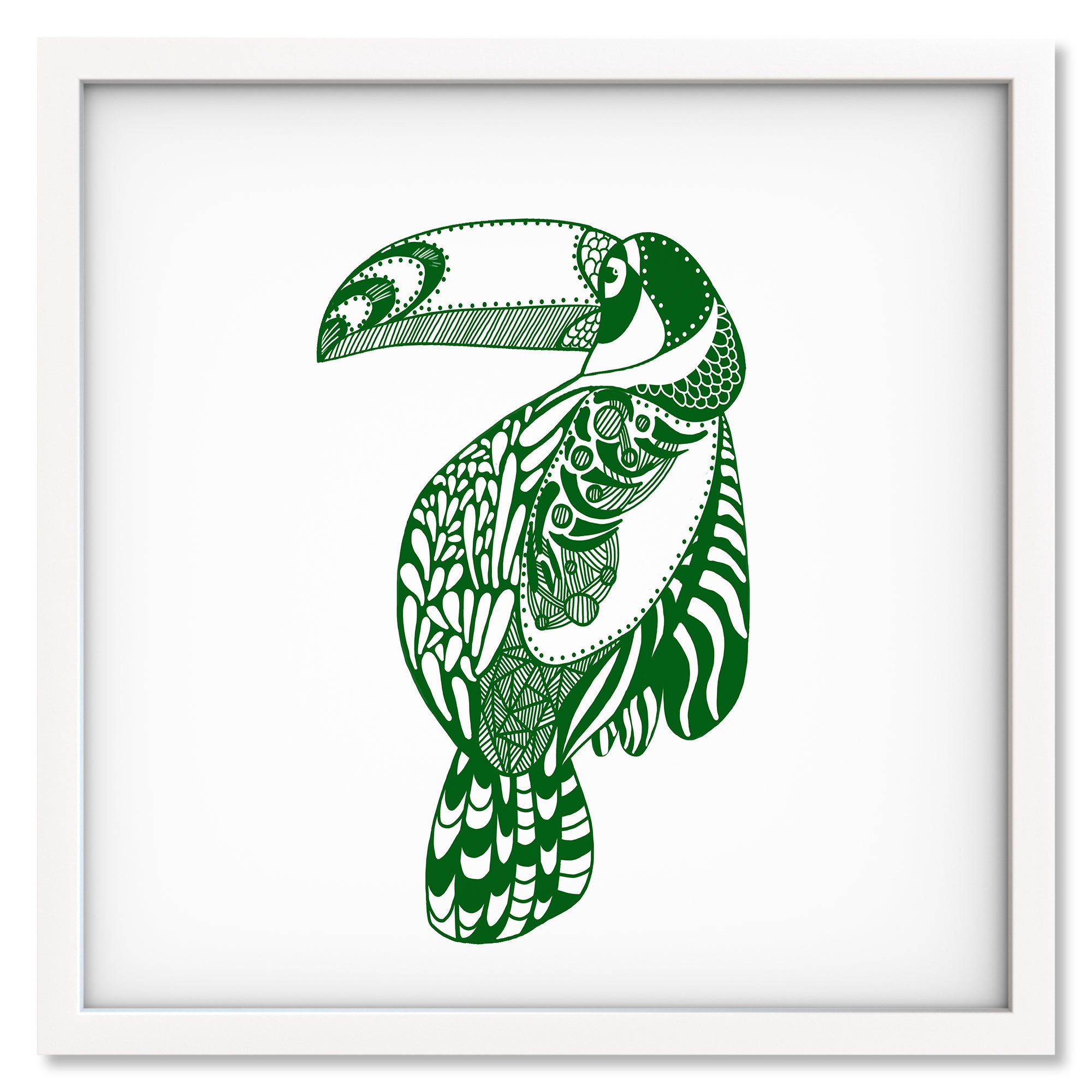 Verdant Bird art print in a white frame