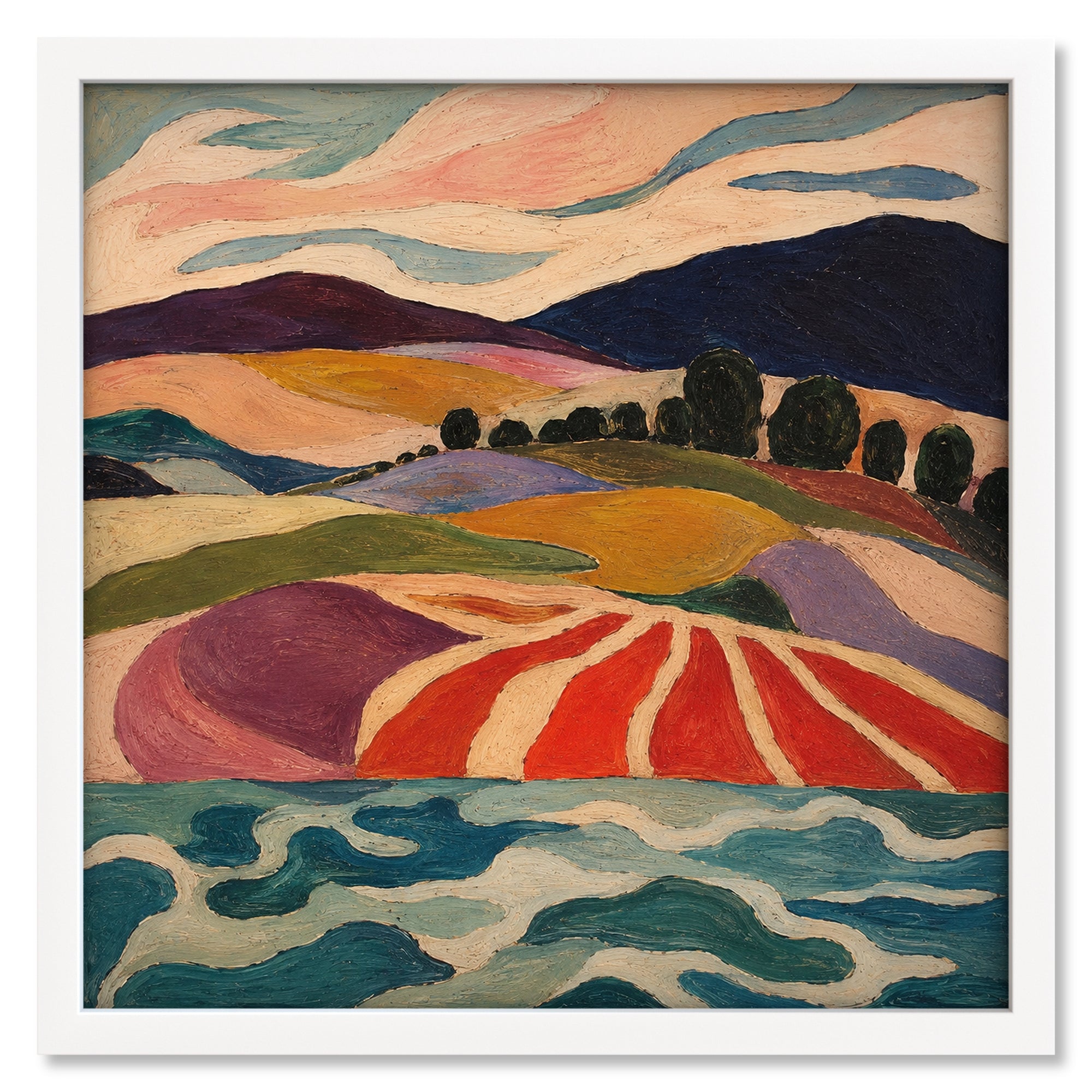 Vibrant Vineyard 1 art print mockup in a white frame