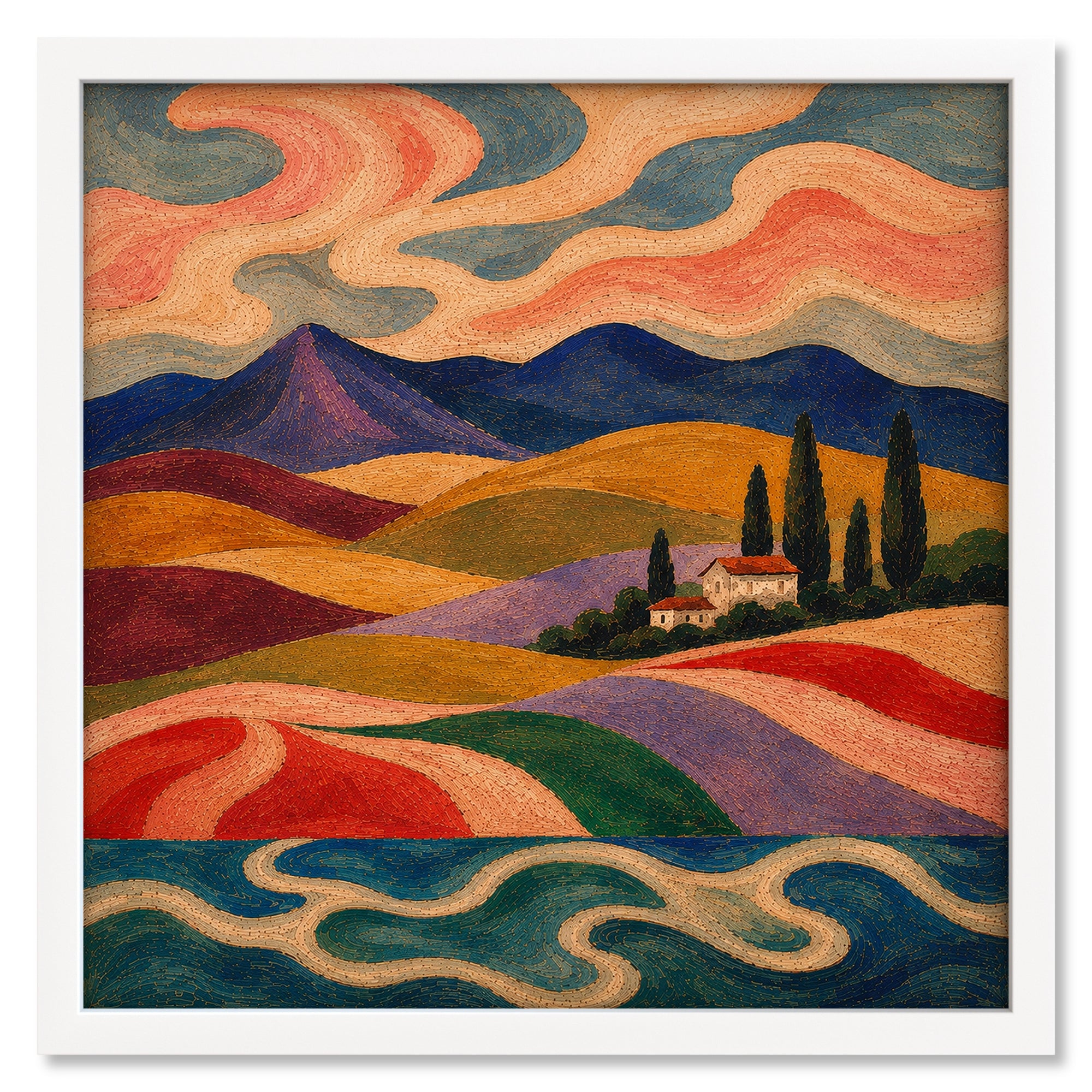 Vibrant Vineyard 3 art print mockup in a white frame