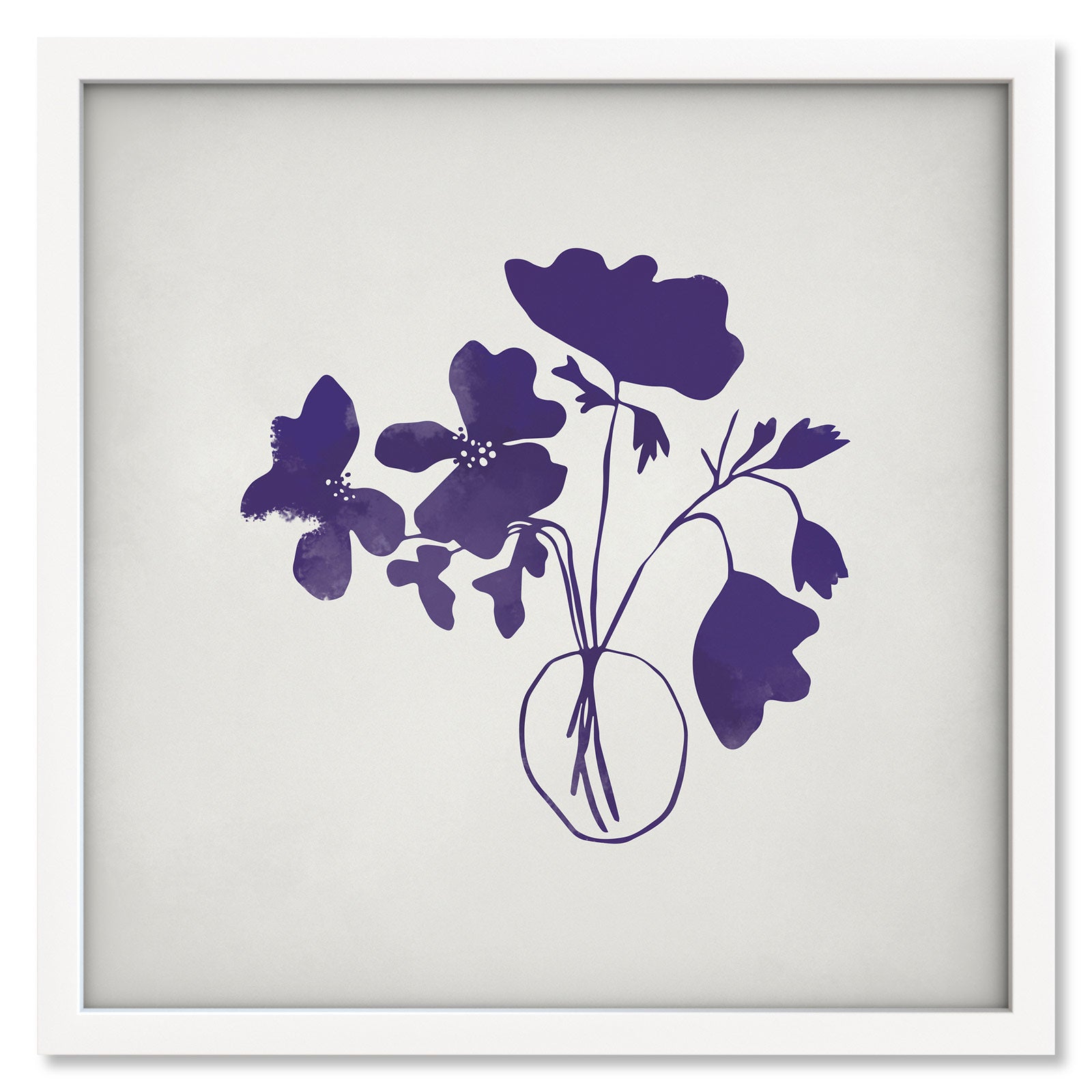 Violet Bouquet art print mockup in a white frame