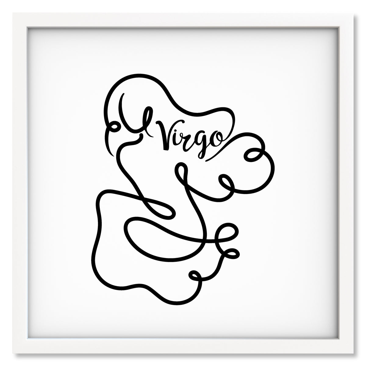 Virgo Line Drawing art print mockup in a white frame