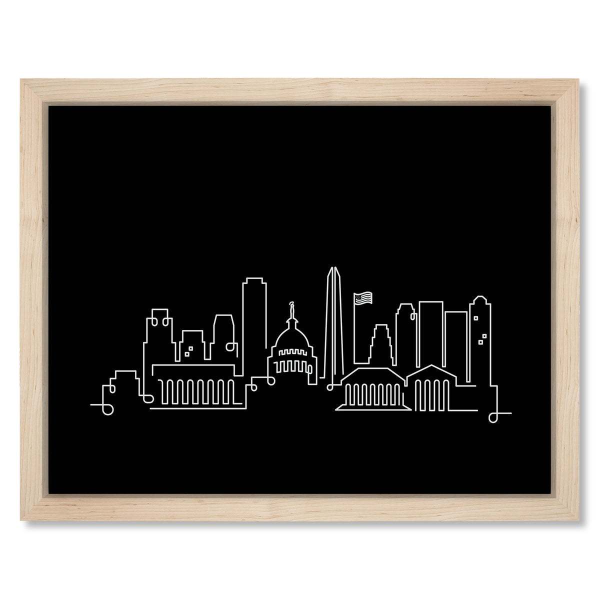 DC Skyline Night art print mockup in a black frame