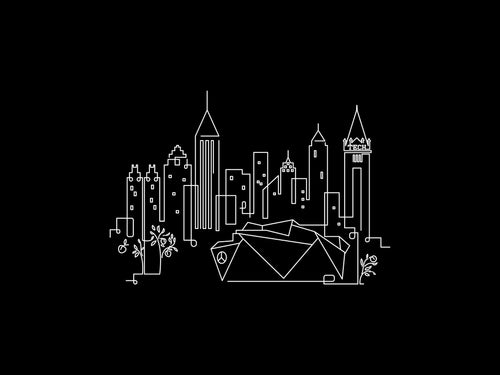Atlanta Skyline Night line art illustration, digital download wall art