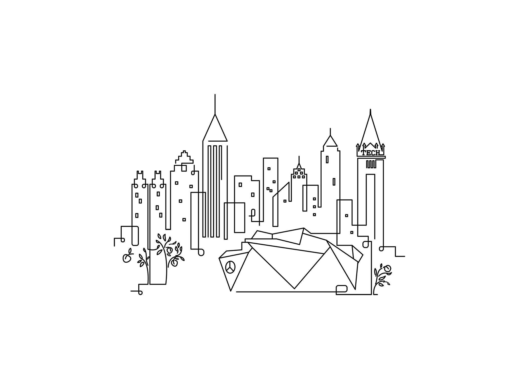 Atlanta Skyline line art illustration, digital download wall art