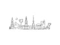 Charleston Skyline line art illustration, digital download wall art