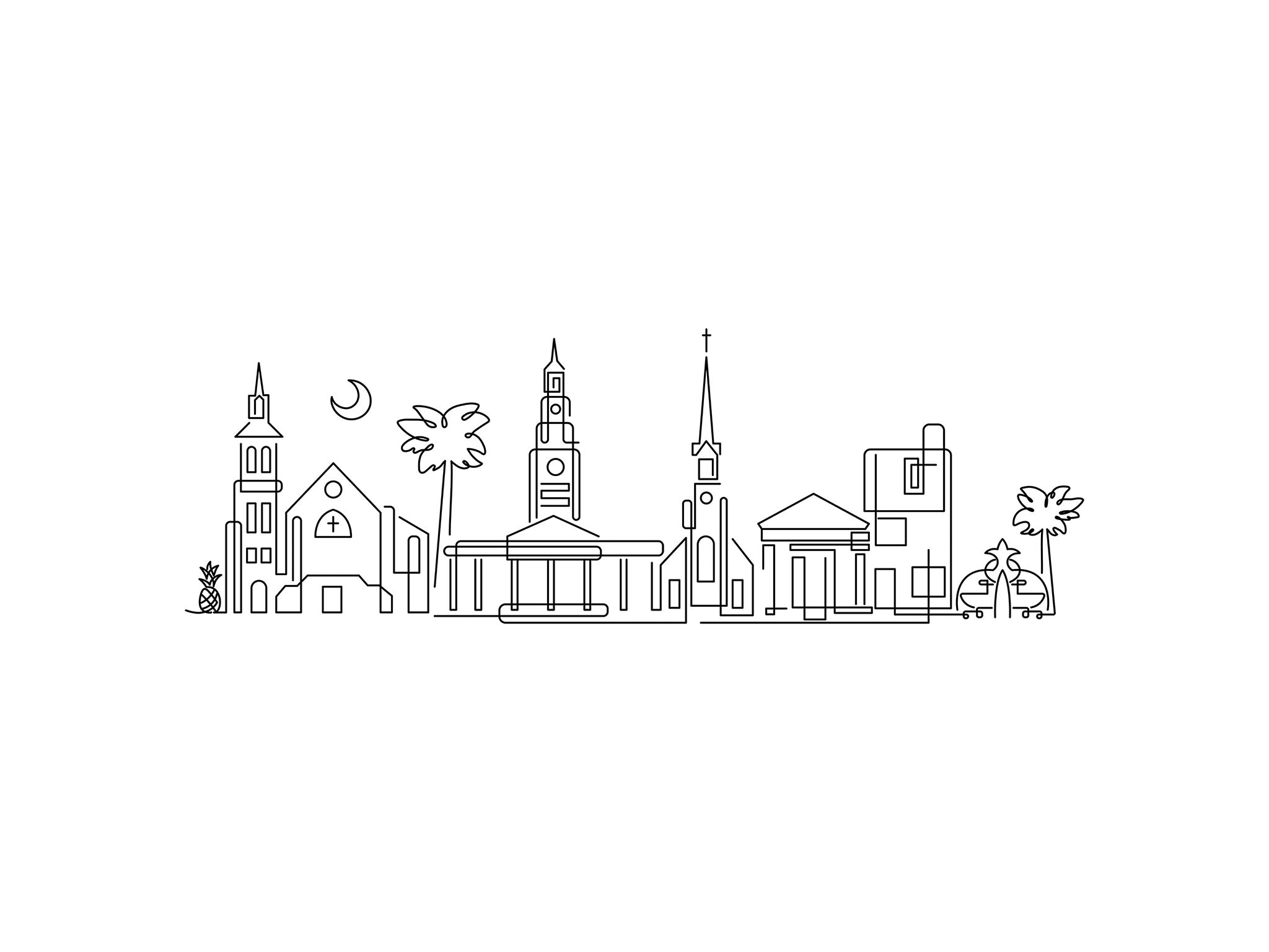 Charleston Skyline line art illustration, digital download wall art