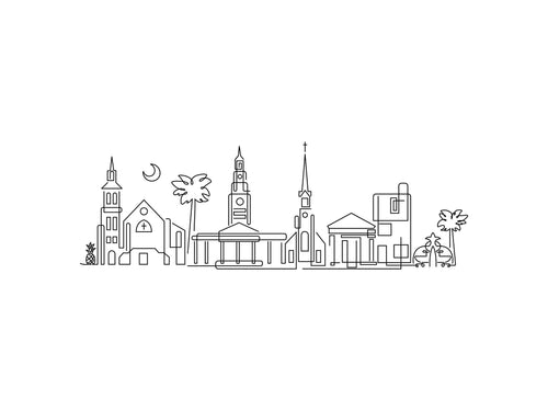 Charleston Skyline line art illustration, digital download wall art
