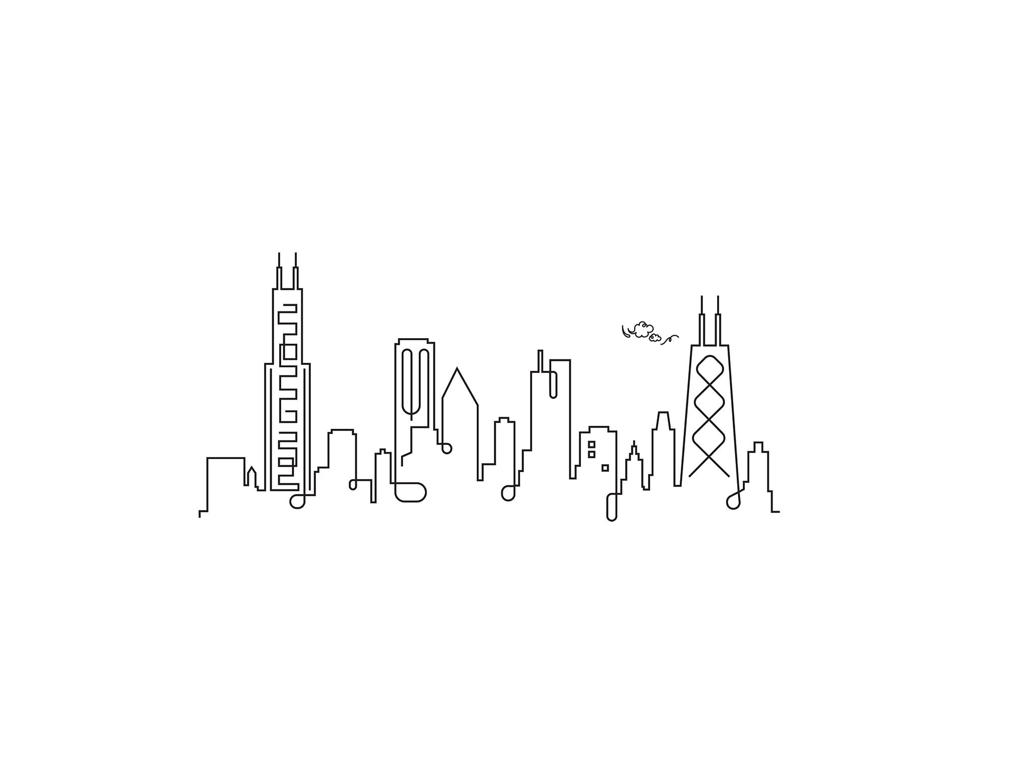 Chicago Skyline line art illustration, digital download wall art