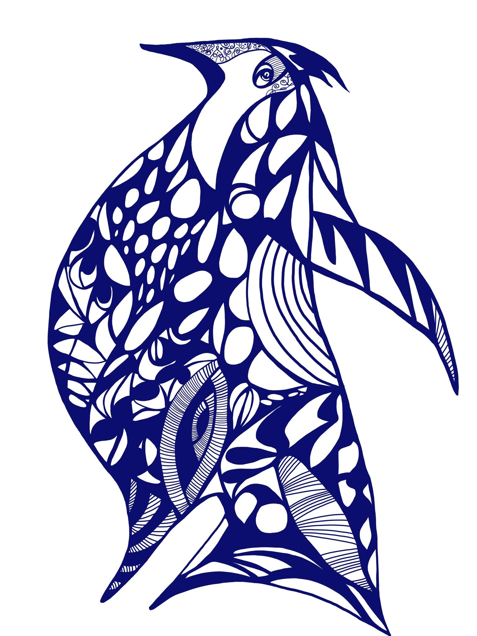 Cobalt Bird line art illustration, digital download wall art