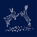 Dueling Bunnies Indigo illustration, digital download wall art