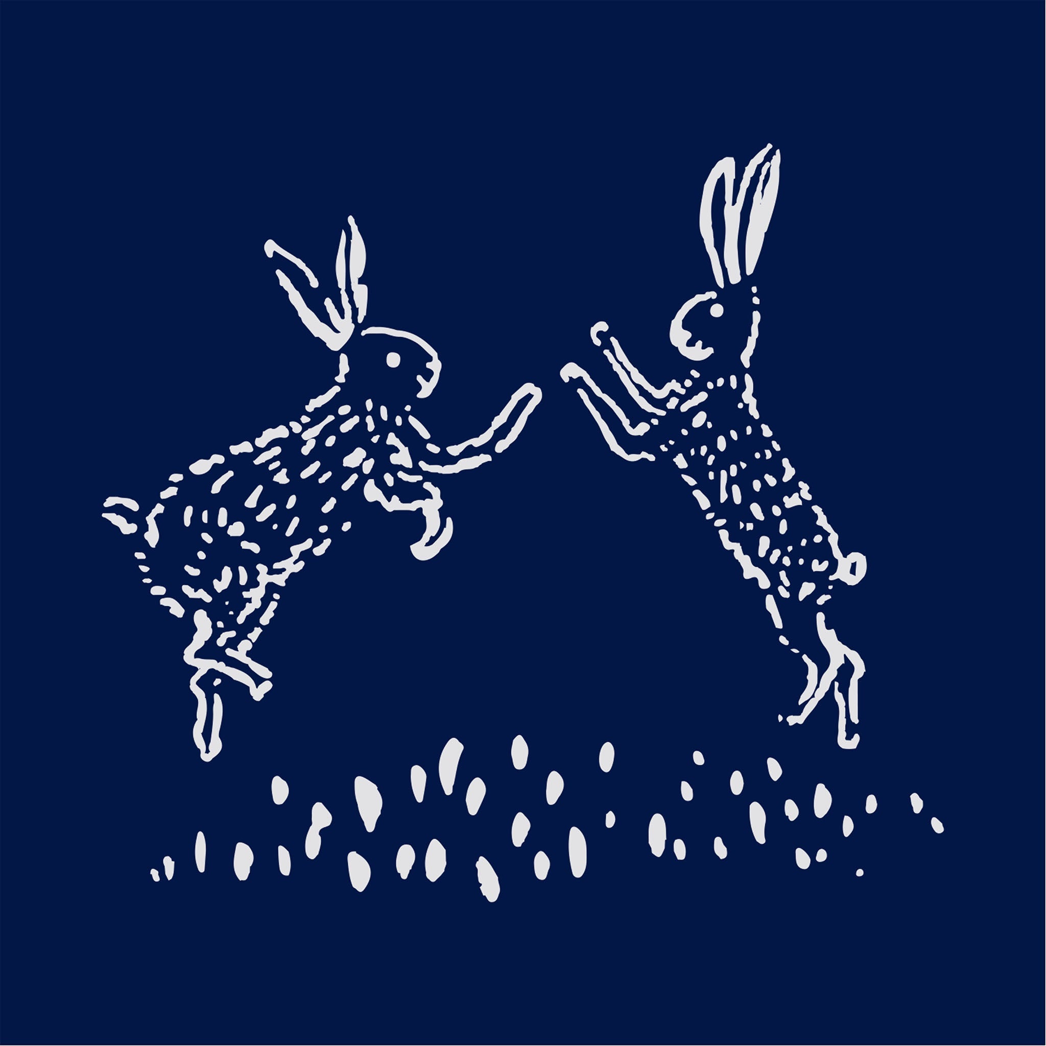 Dueling Bunnies Indigo illustration, digital download wall art