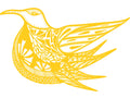 Golden Bird line art illustration, digital download wall art