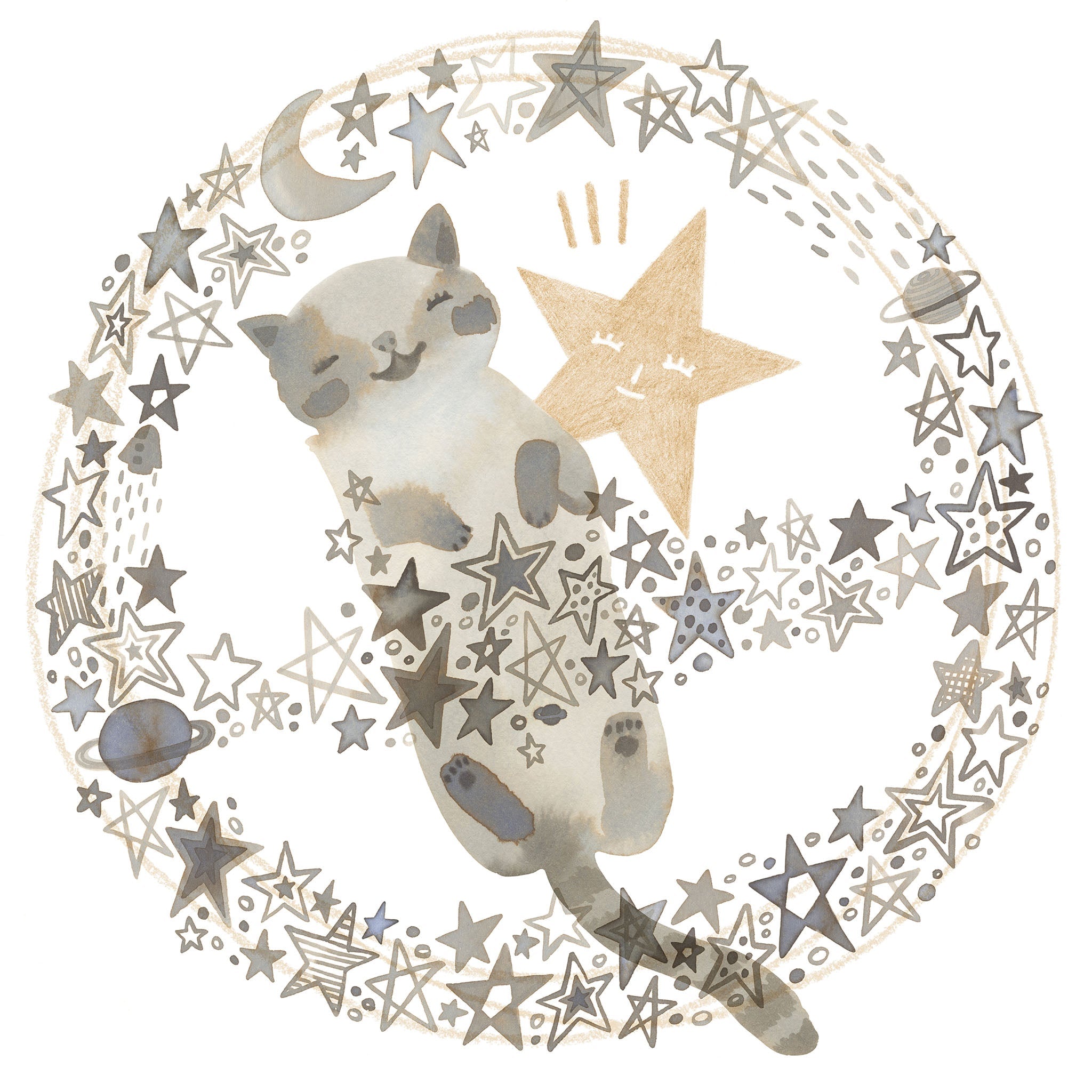 Goodnight Kitty nursery illustration, digital download wall art