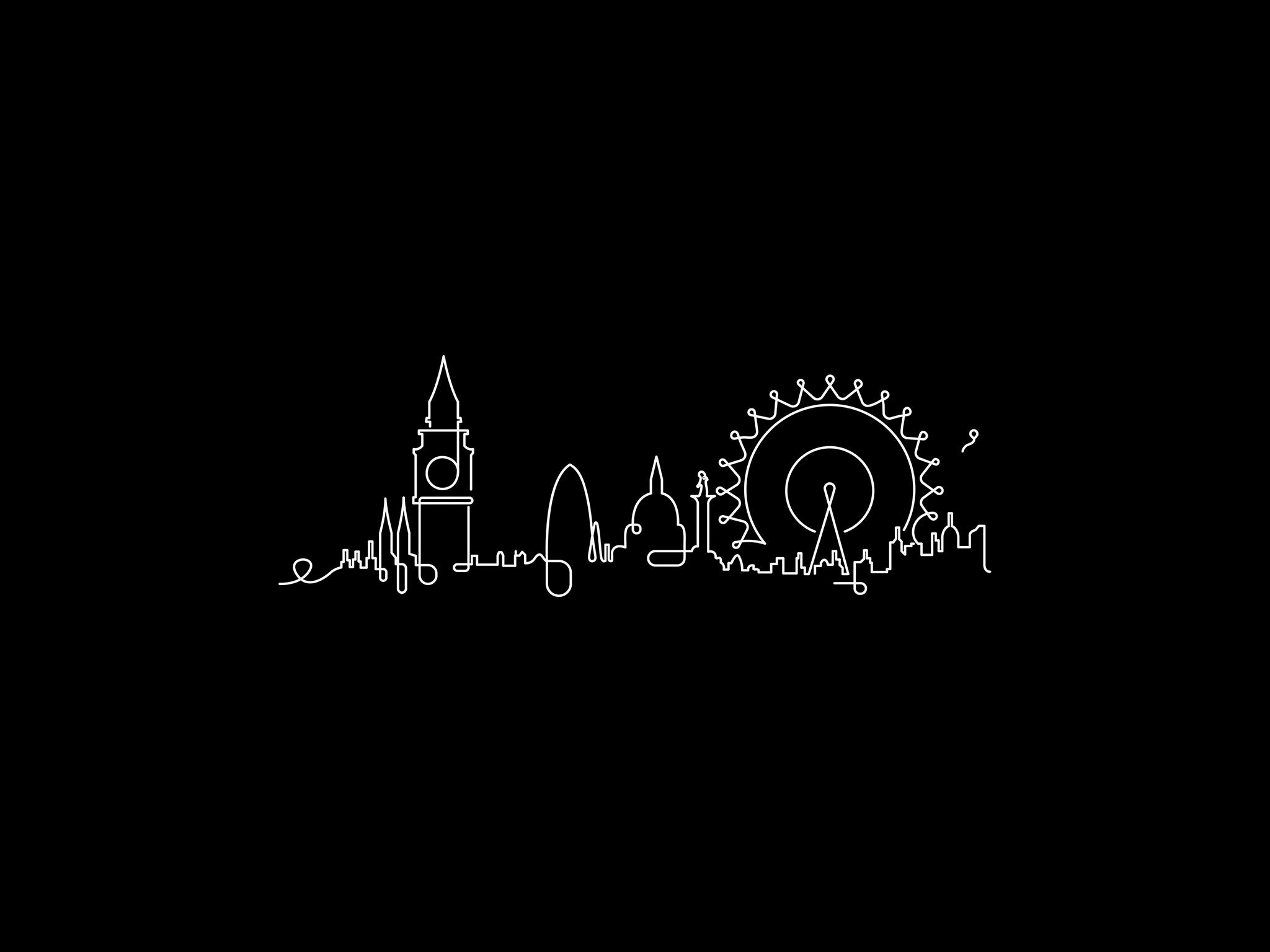 London Skyline Night line art illustration, digital download wall art