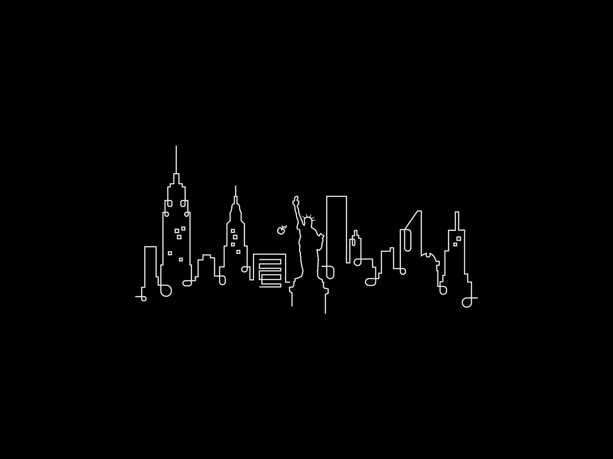 New York Skyline Night line art illustration, digital download wall art