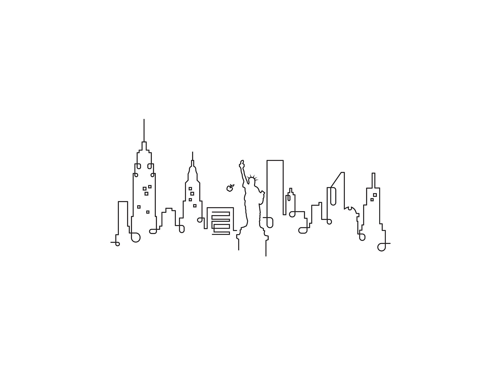 New York Skyline line art illustration, digital download wall art