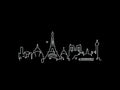 Paris Skyline Night line art illustration, digital download wall art