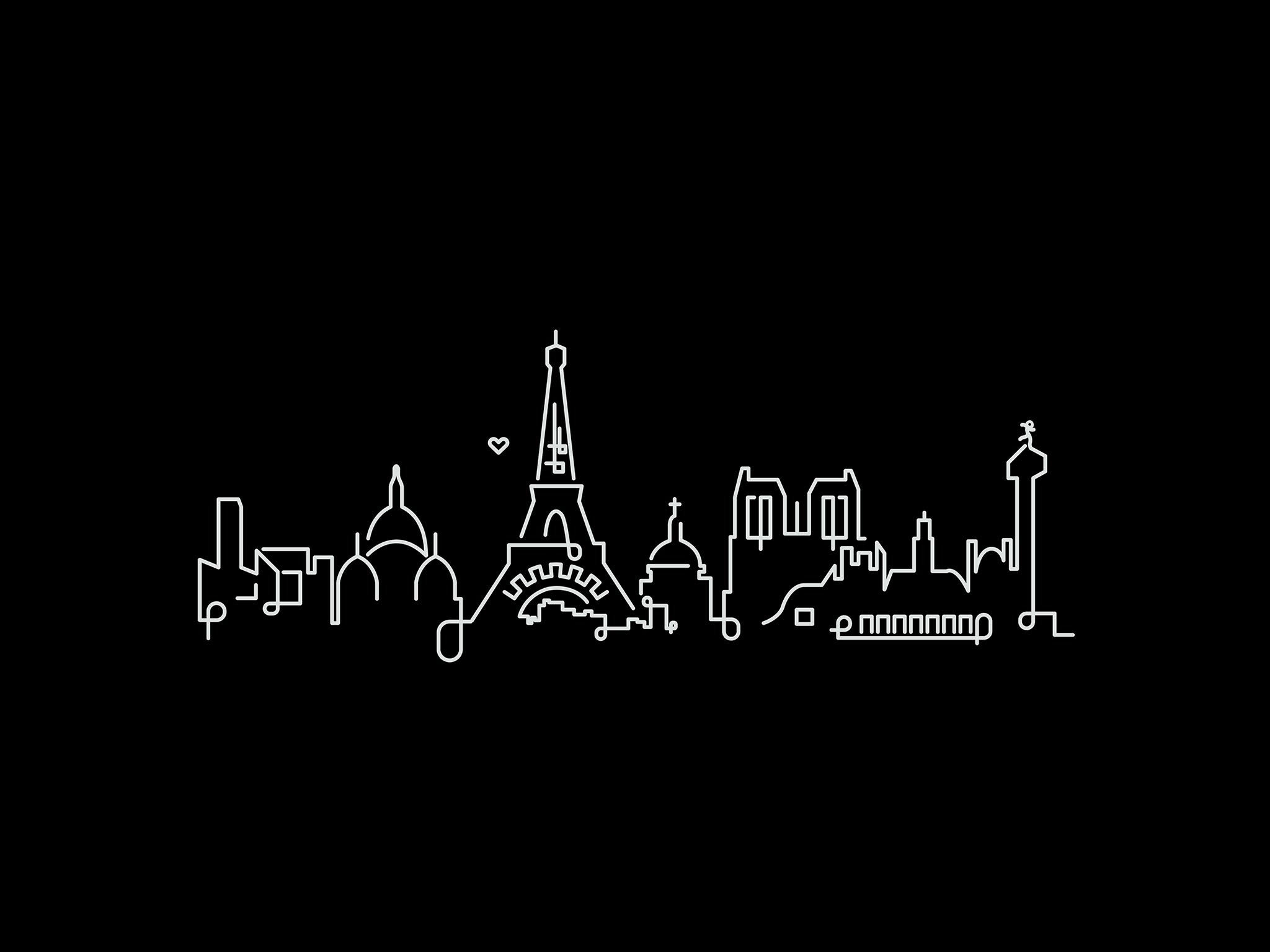 Paris Skyline Night line art illustration, digital download wall art