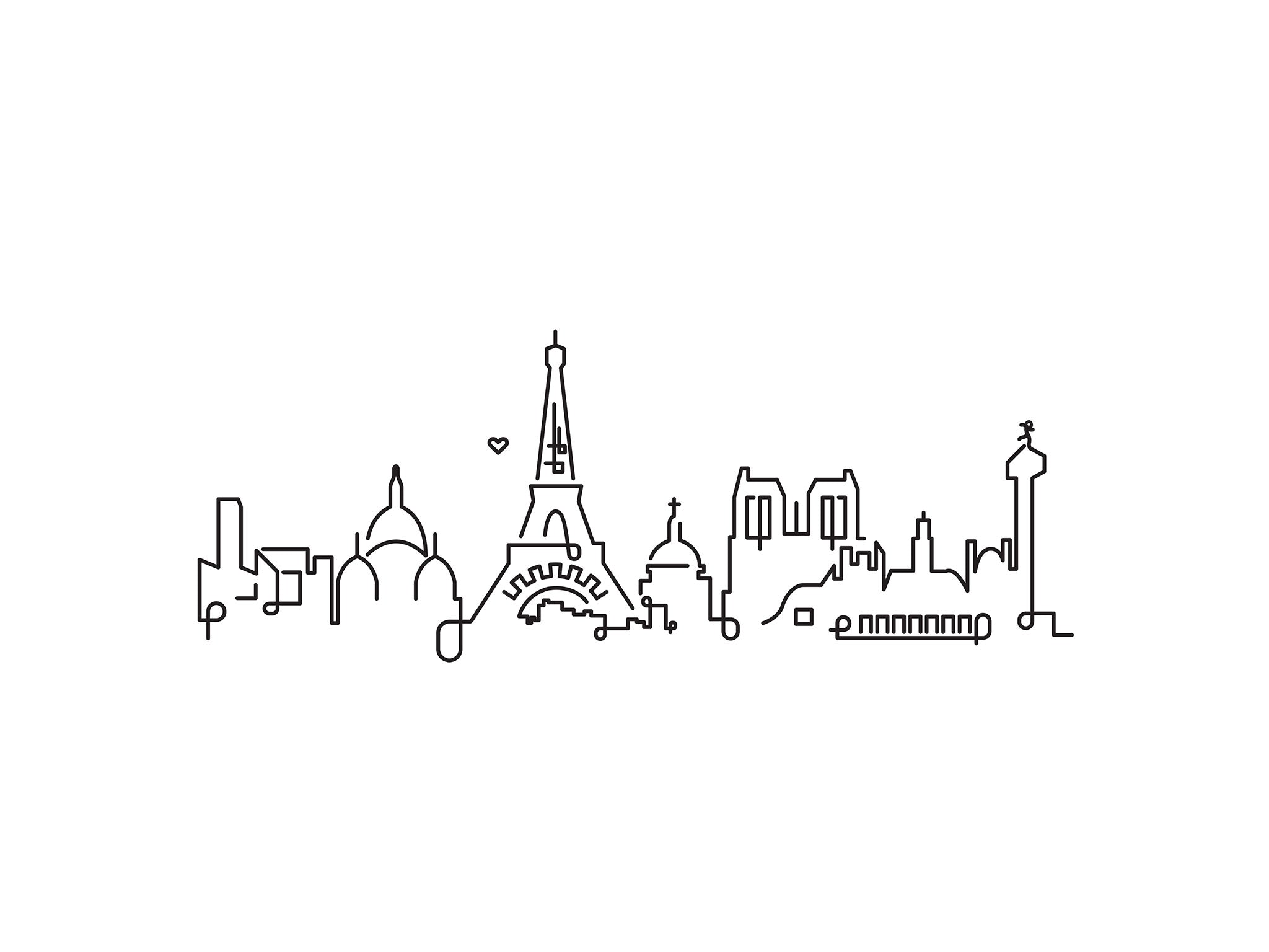 Paris Skyline line art illustration, digital download wall art