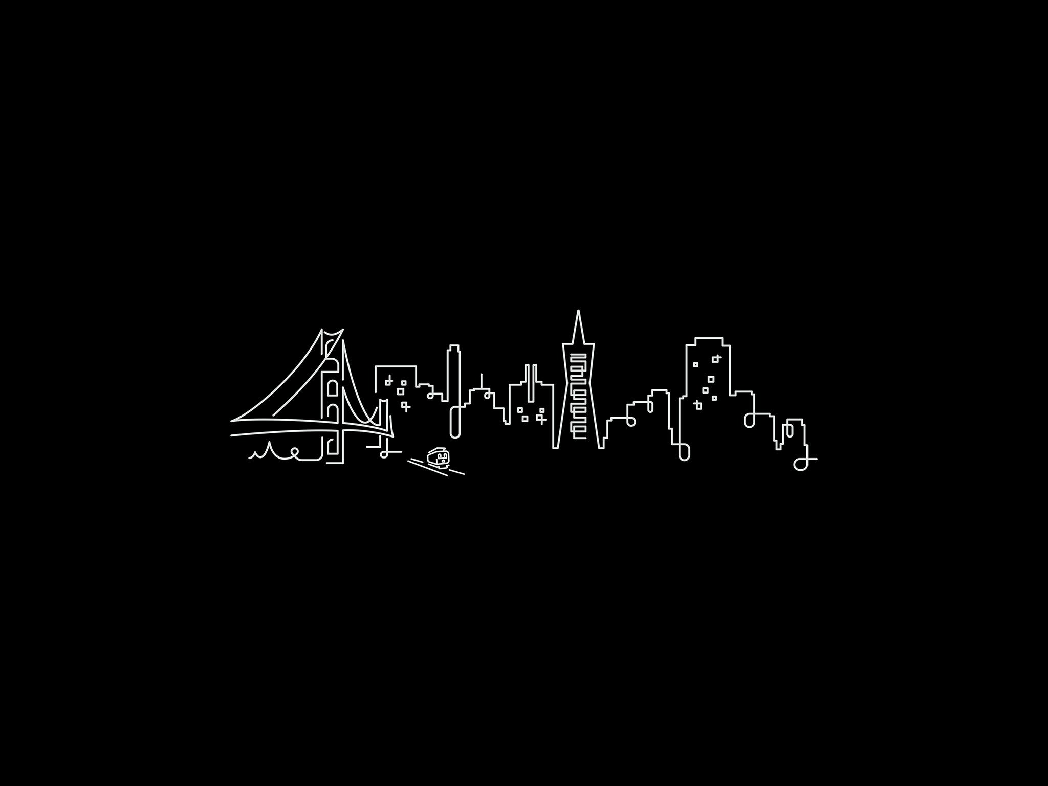 San Francisco Skyline Night line art illustration, digital download wall art