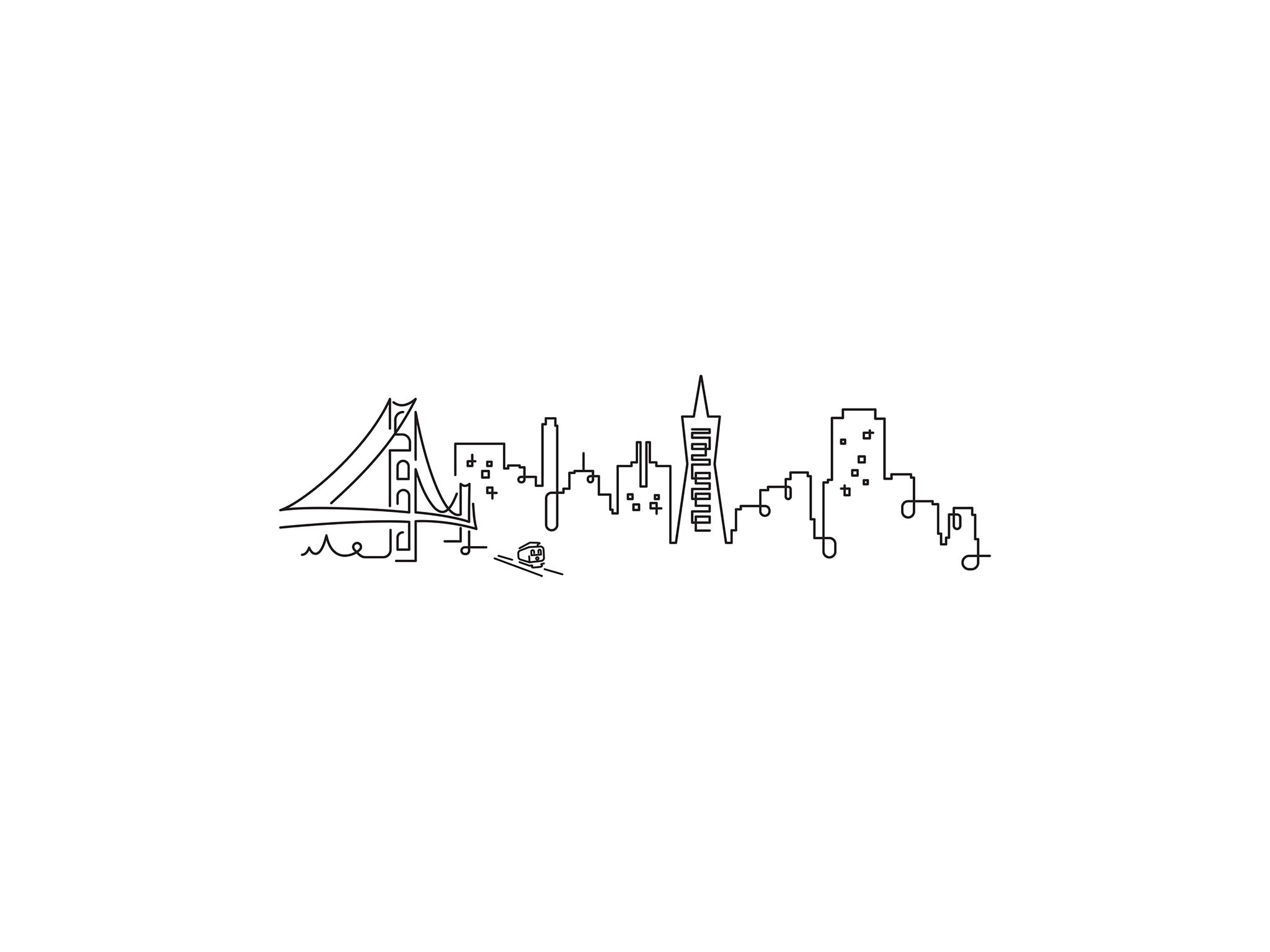 San Francisco Skyline line art illustration, digital download wall art
