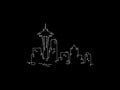 Seattle Skyline Night line art illustration, digital download wall art