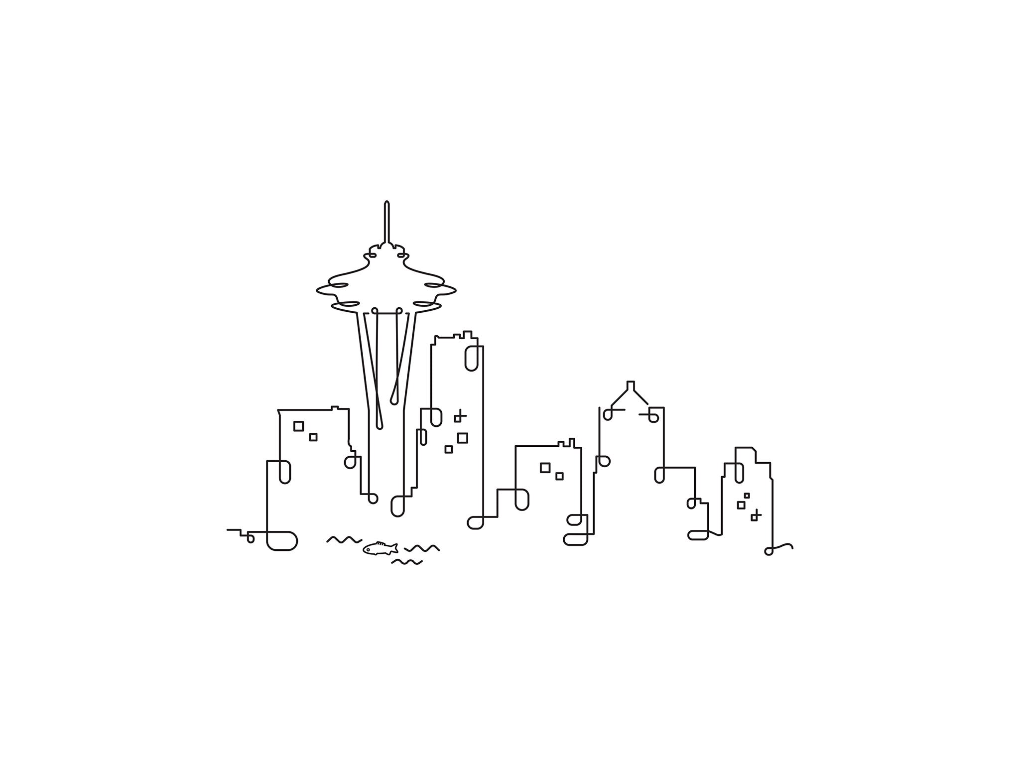 Seattle Skyline line art illustration, digital download wall art